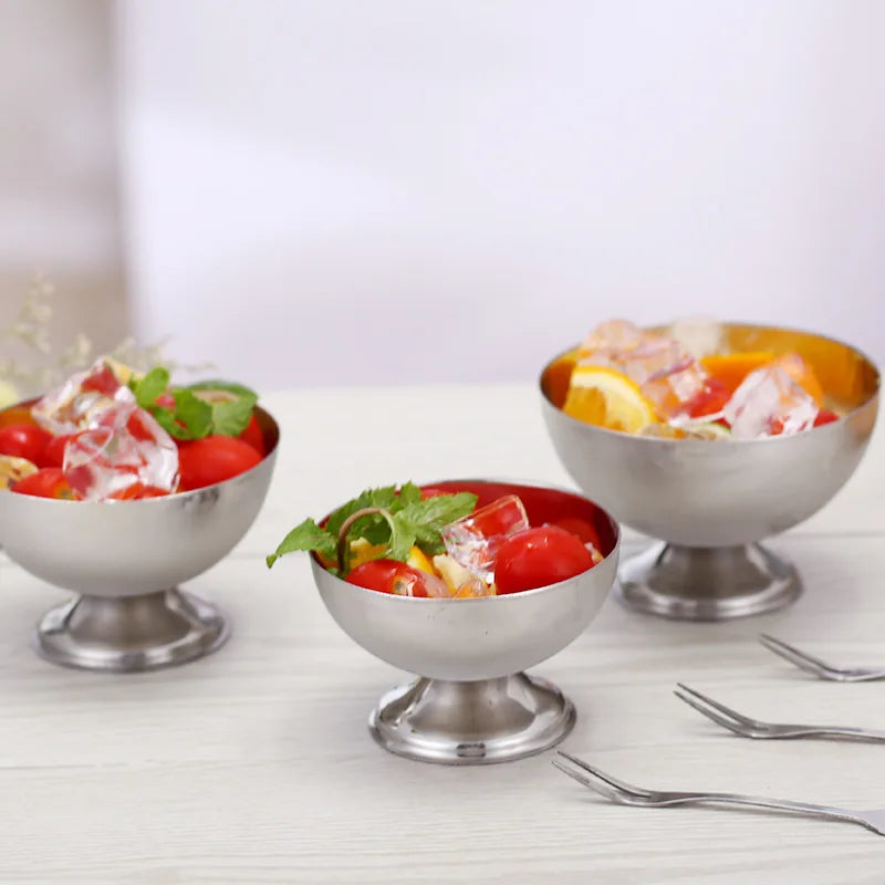 Stainless Steel Glass Ice Cream Bowl Metal Pudding Cups Salad Dessert Holder DIY Ice Cream Parfait Snack Fruit Candy Container