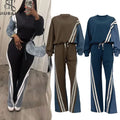 Sweatshirt and Sweatpants Two Piece Striped Long Sleeve Color Patchwork Loose Drawstring Pant Casual 2 Piece Outfits