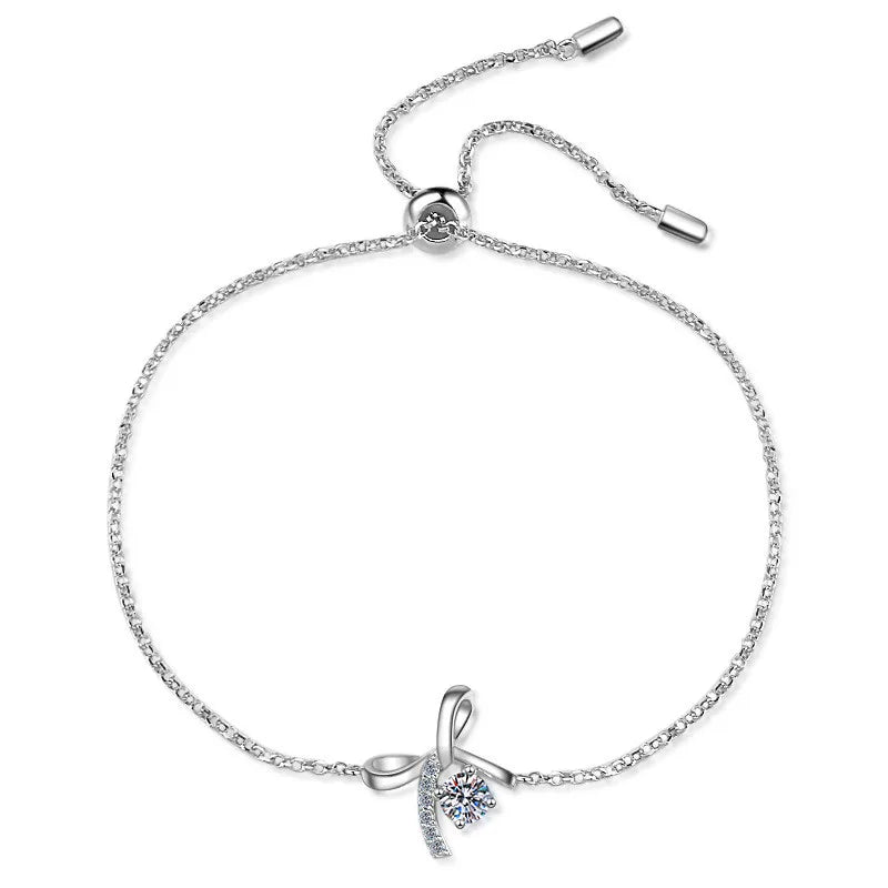 Wholesale Custom Made Luxury Fine S925 Sterling Silver Moissanite Bracelet Bow Bracelet Adjustable Women Jewelry