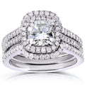 Women's 3 PCS 7g Classic Cushion Wedding Ring Bridal Sets Sterling Silver Cut Halo Engagement Parties