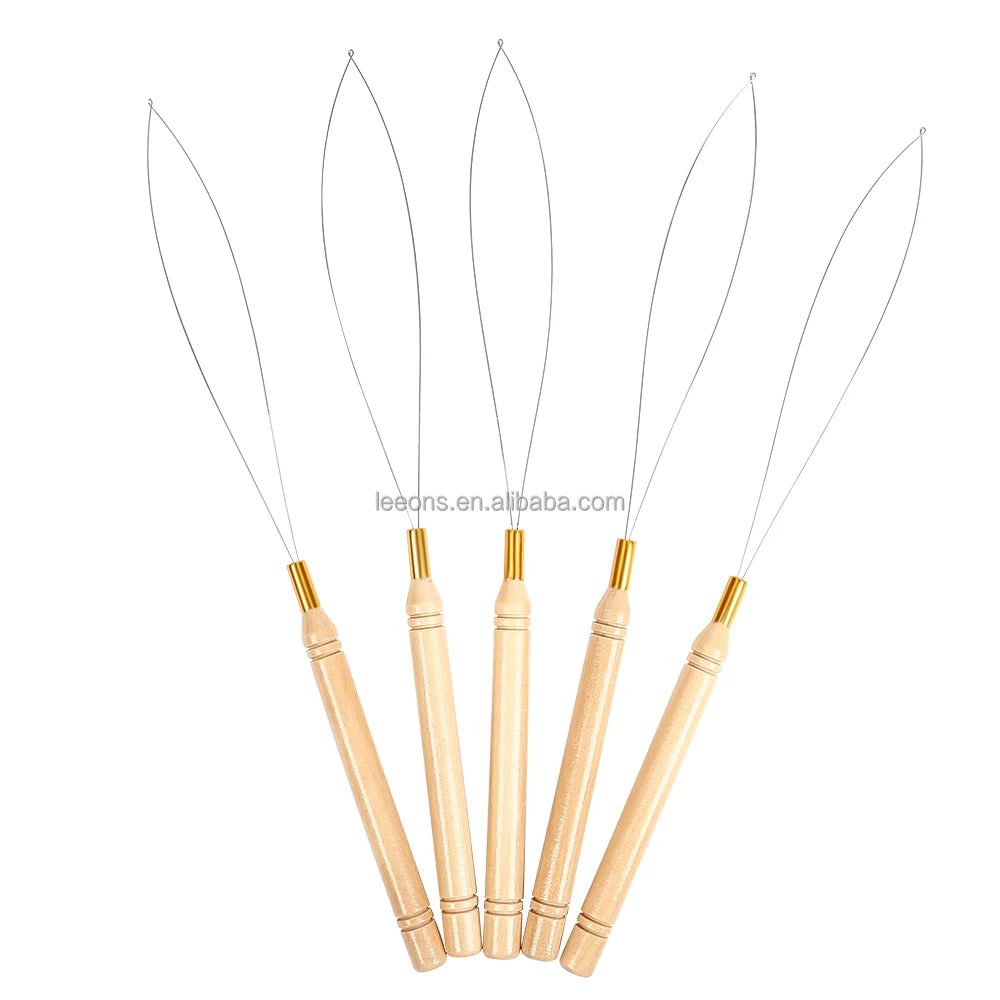 Leeons Hair Extensions Tool Loop Needle Iron Wire Threader Pulling Hook for Silicone Microlink Beads and Feathers Hair Extension