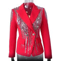 Brand New Luxury Sequined Beads European Style Long Sleeve Double-breasted Women Fashion Slim Blazer