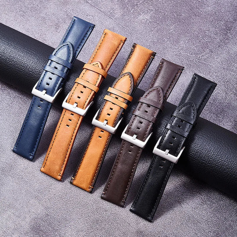 20 22mm Men's Genuine Cow Leather Watch Strap Waterproof Business Leather Band Luxury Universal Fit for Smart Watches