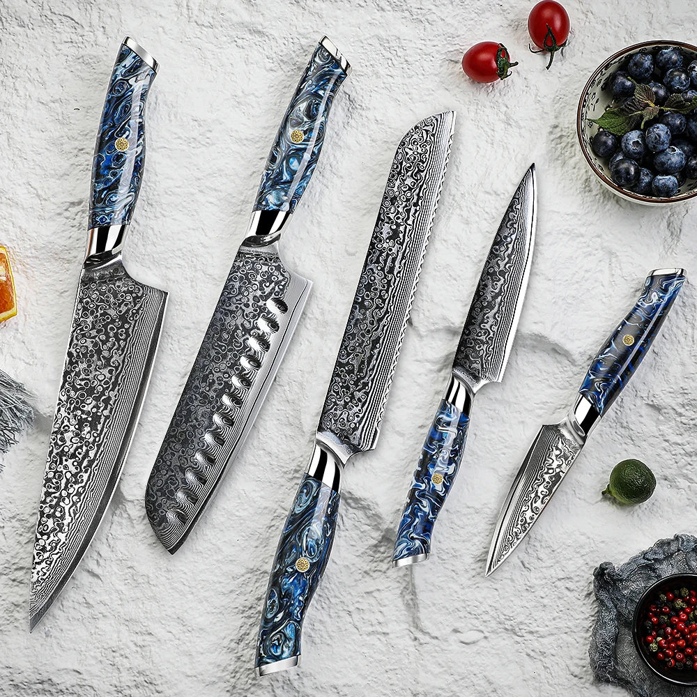 Amber Professional Damascus Knife Set 67layer VG10 Kitchen Chef Utility Fruit Paring Knife Set Kitchen Knives Set
