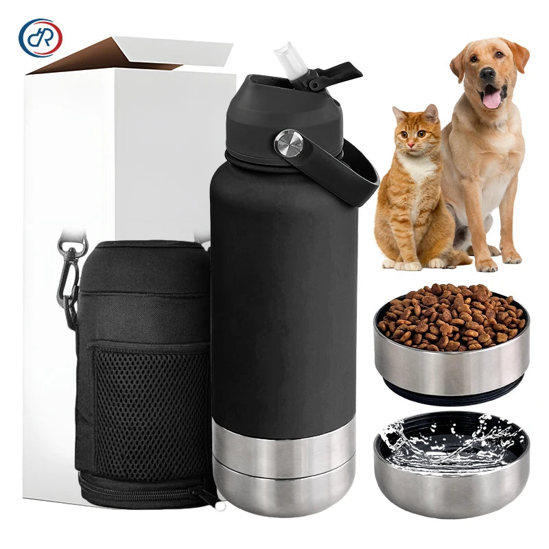 OKKPETS New Design 3 in 1 Dog Water Bottle for Travel Portable Dog Water Bottle 32OZ Large Bottle With Two Bowls