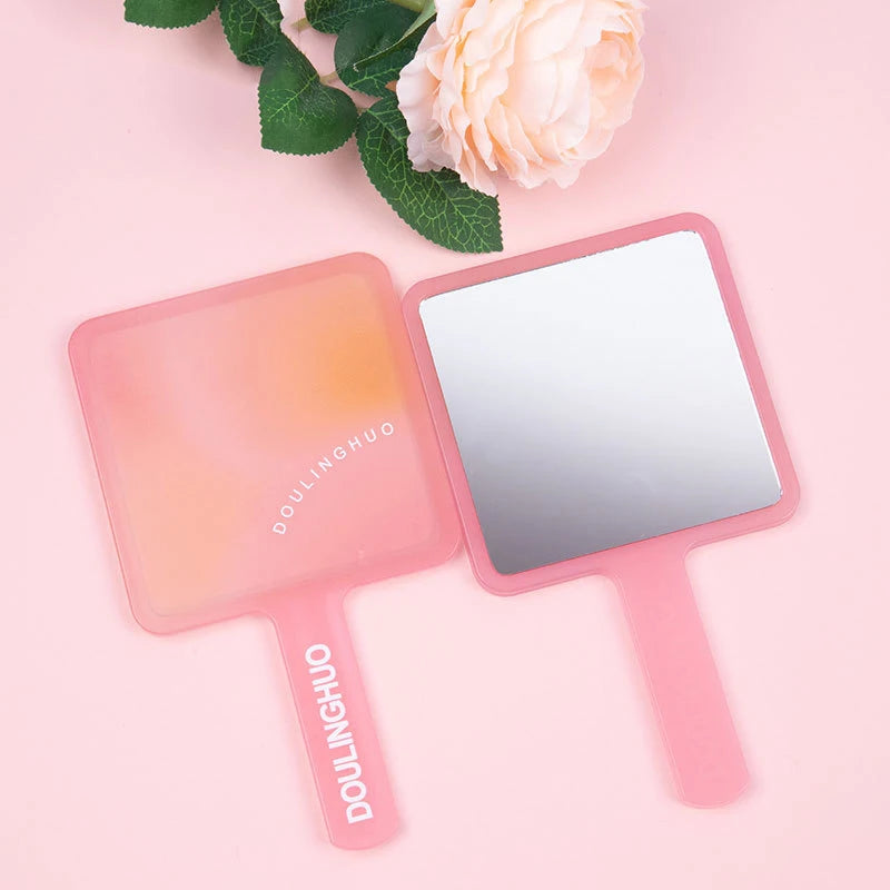 Customized Logo Personalized Single-Sided Pocket Travel Mirror Bronze Finish Semi-Transparent Pink Blue Handheld 1X Magnifying