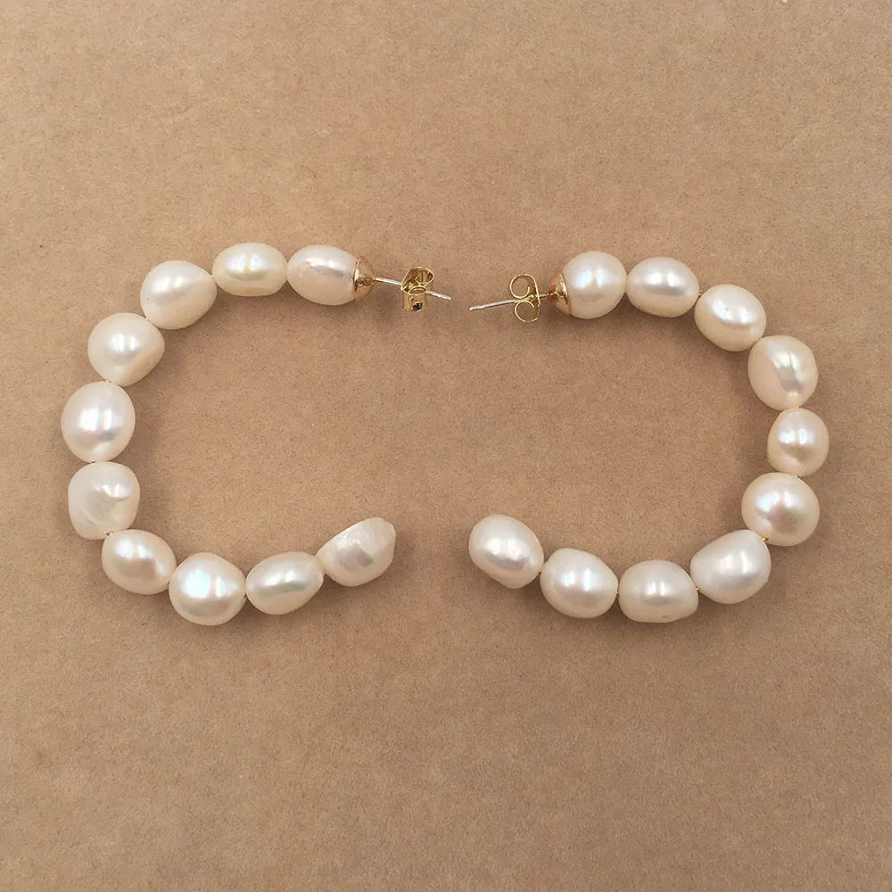 5 CM Large Fashion Big Nature Freshwater Baroque Pearl Earring 925 Stud Steel Earring Gray and White Pearl