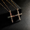 New Colours Iced Bling Cubic Zircon Gold Plated Cross Pendant Necklace Link Chain Hip Hop Fashion Pendants Charms Women's Gifts
