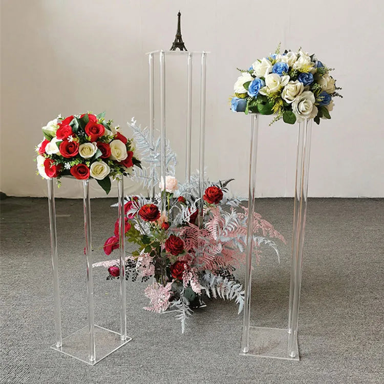 O-X490 Wholesale Wedding Props clear Flower Stand Wedding Table Centerpieces Transparent Crystal Acrylic Wedding Flower Stand