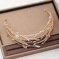 Bridal Gold Wheatear Hair Hoop Korean Pearl Crystal Handmade Hairband Elegant Hair Accessories