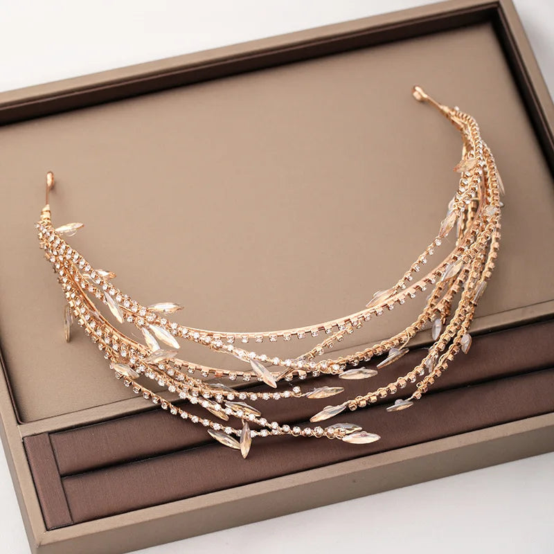 Bridal Gold Wheatear Hair Hoop Korean Pearl Crystal Handmade Hairband Elegant Hair Accessories