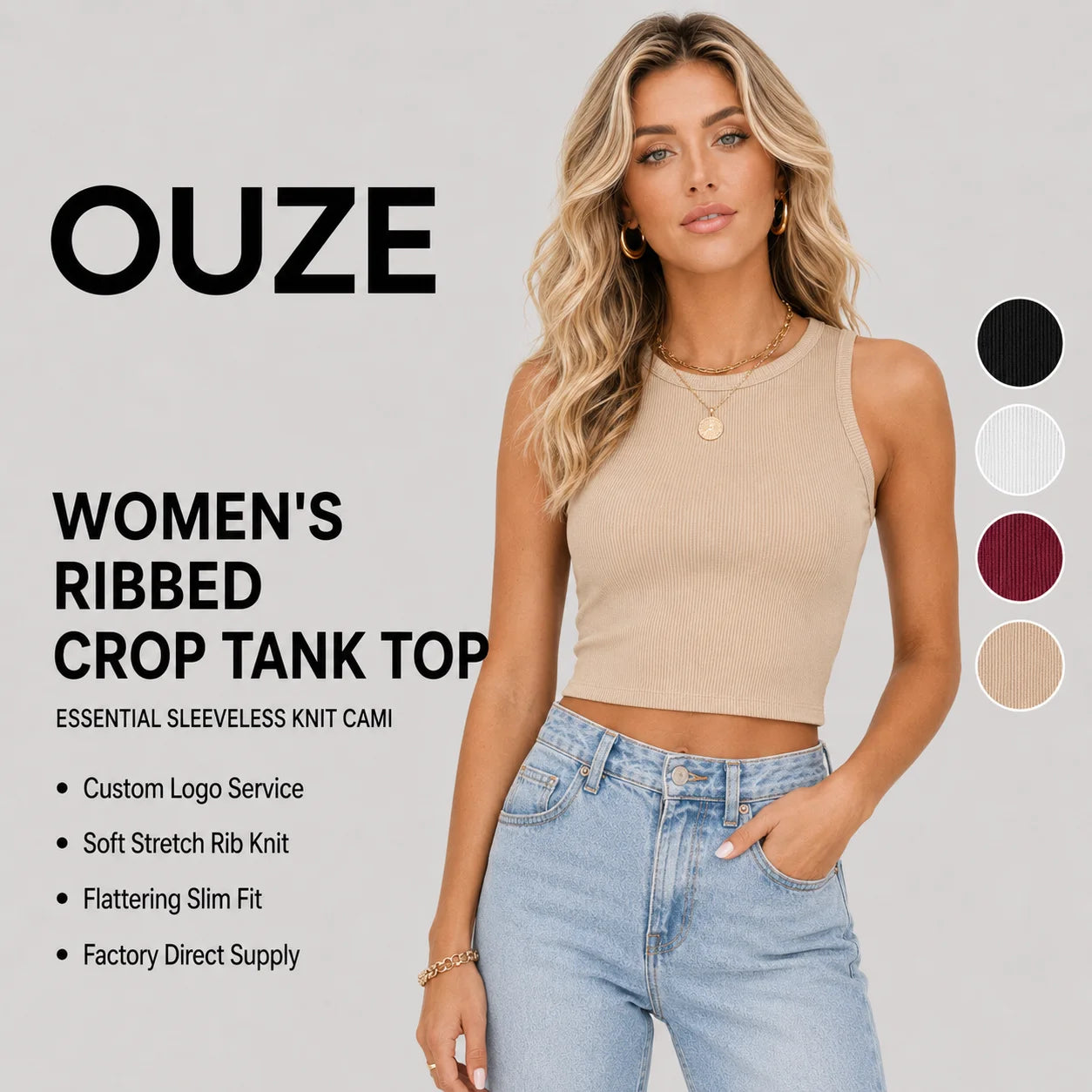 Women Vest Scoop T Shirts Sport Crew Neck Ribbed Sleeveless Female Tank Top Bodysuit Top