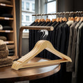 Inspring Wholesale Polished Wood Hanger Clothes Wooden Custom Hangers for Supermarket