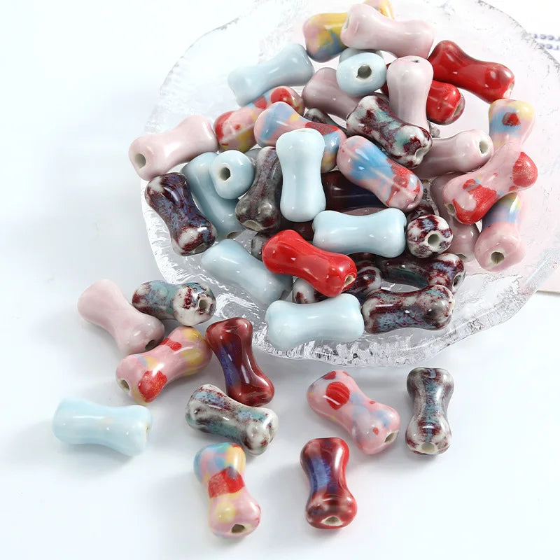 Simple 18*9mm Colorful Ceramic Clay Beads Porcelain Charms Handmade Graffiti Bone Loose Beaded for Jewelry Making Accessories