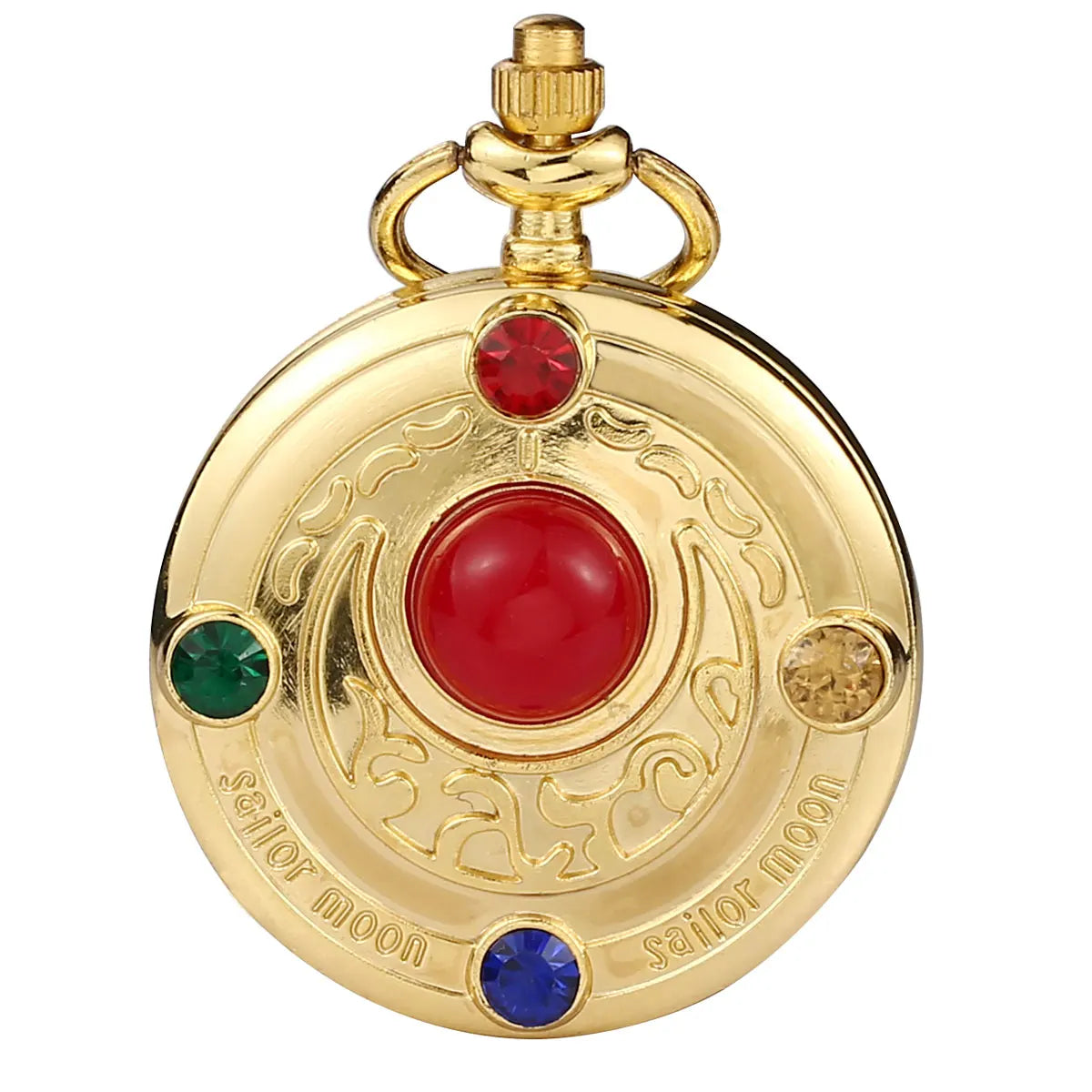 BOSHIYA  Sailor Moon Gold Rhinestone Star Quartz Pocket Watches for Girl Women with Chain Necklace Cosplay Accessories Gifts Box