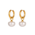 New Style Vintage Gold Plated Stainless Steel Earrings Tarnish Free Hoop Pearl Drop Earrings Set for Women