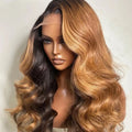 Glueless Peruvian Golden Brown Highlight Water Wave Cuticle Aligned Invisible Knots Lace Front Wig for Black Women