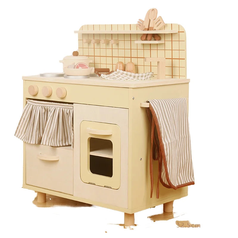Nordic Style Wooden Play Kitchen Set with Ice Cream Toy Early Learning Pretend Play Activity for Kids