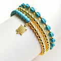 Set of 3 Bohemian Gold Beaded Bracelets for Women Turquoise Pumpkin Beads Turtle Bracelet Made Zinc Alloy Gold Plated for Gifts