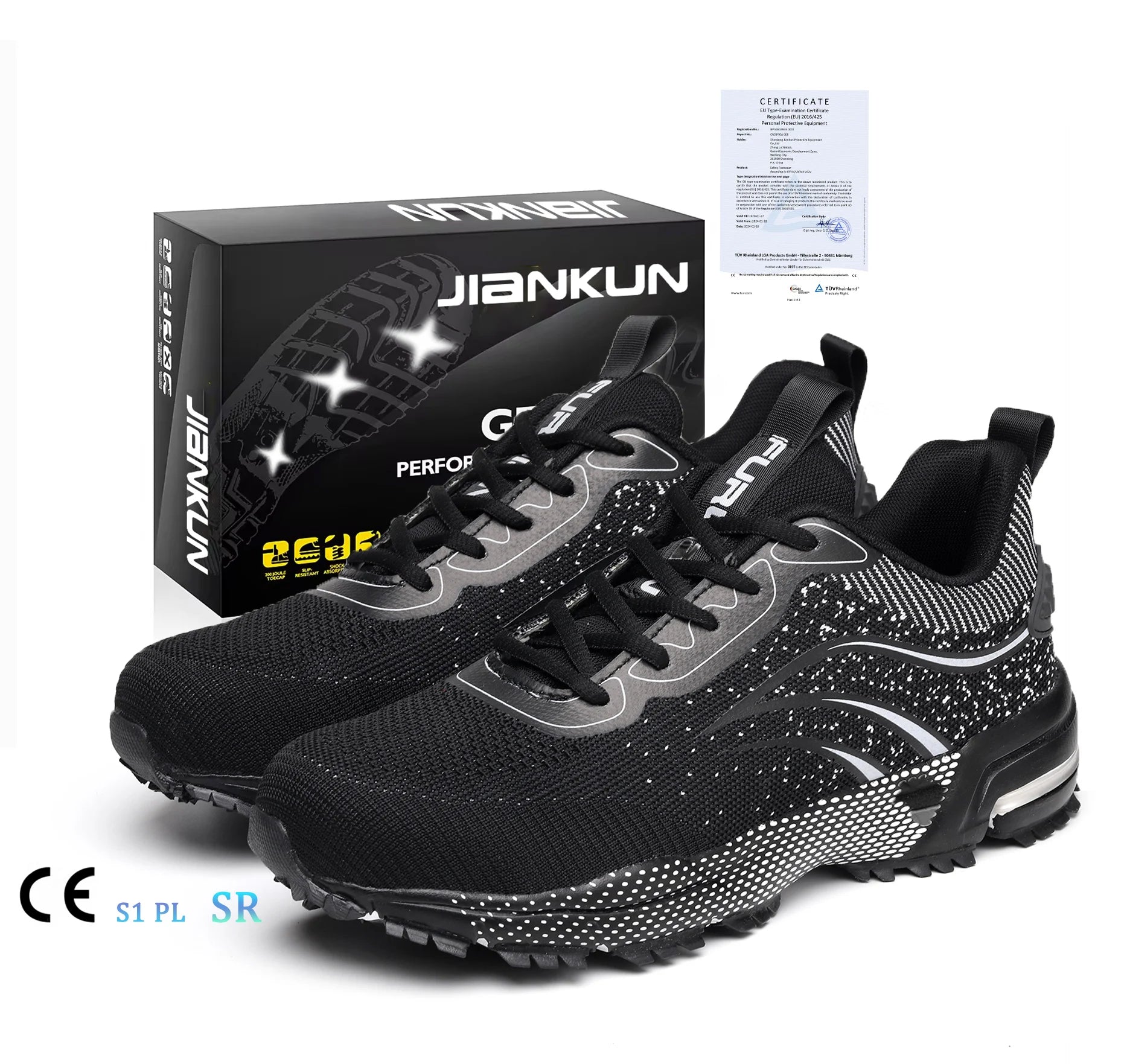 JIANKUN CE Certified Lightweight Men's Work Safety Shoes Comfortable Breathable Mesh Non-Slip Steel Toe Fashion Trainers Jogger