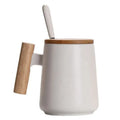 New Design Simple White Black Ceramic Coffee Mug with Wooden Handle 450ml Water Cup