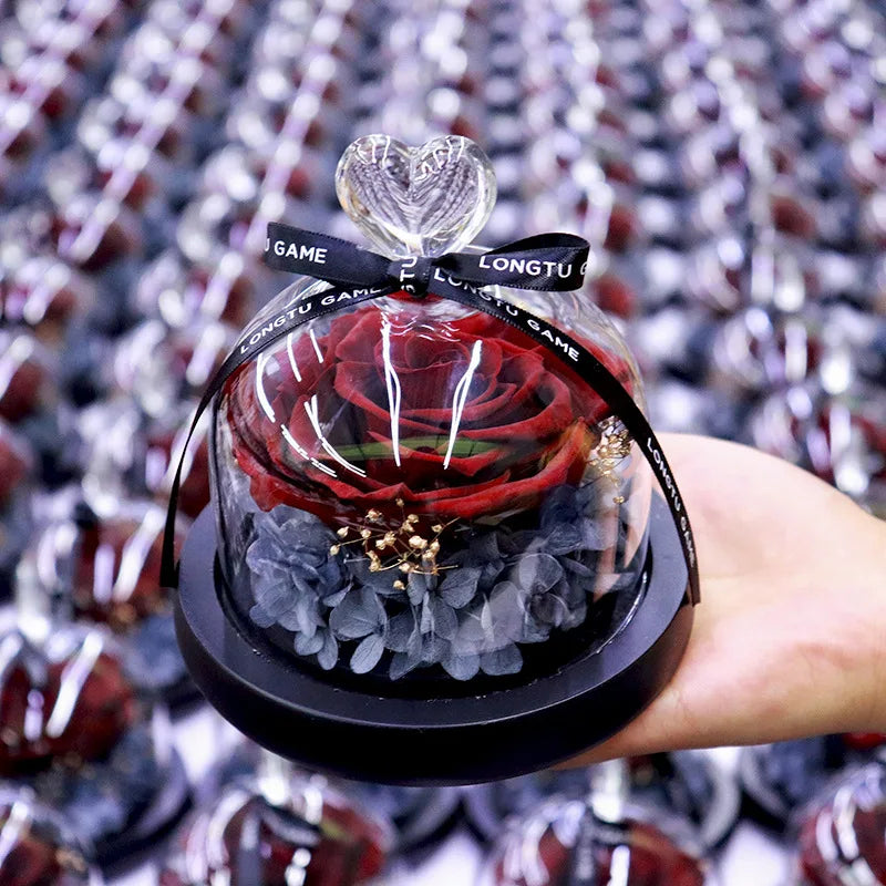 Valentine Gifts Preserved Glass Dome Flower Rose in Glass Gift Box Valentine with LED Lights Eternal Beauty Rose