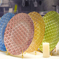 Wholesale Elegant 13Inch Round Pink Green Gold Silver Clear Table Dinning Glass Charger Plate for Outdoor Wedding Garden Banquet