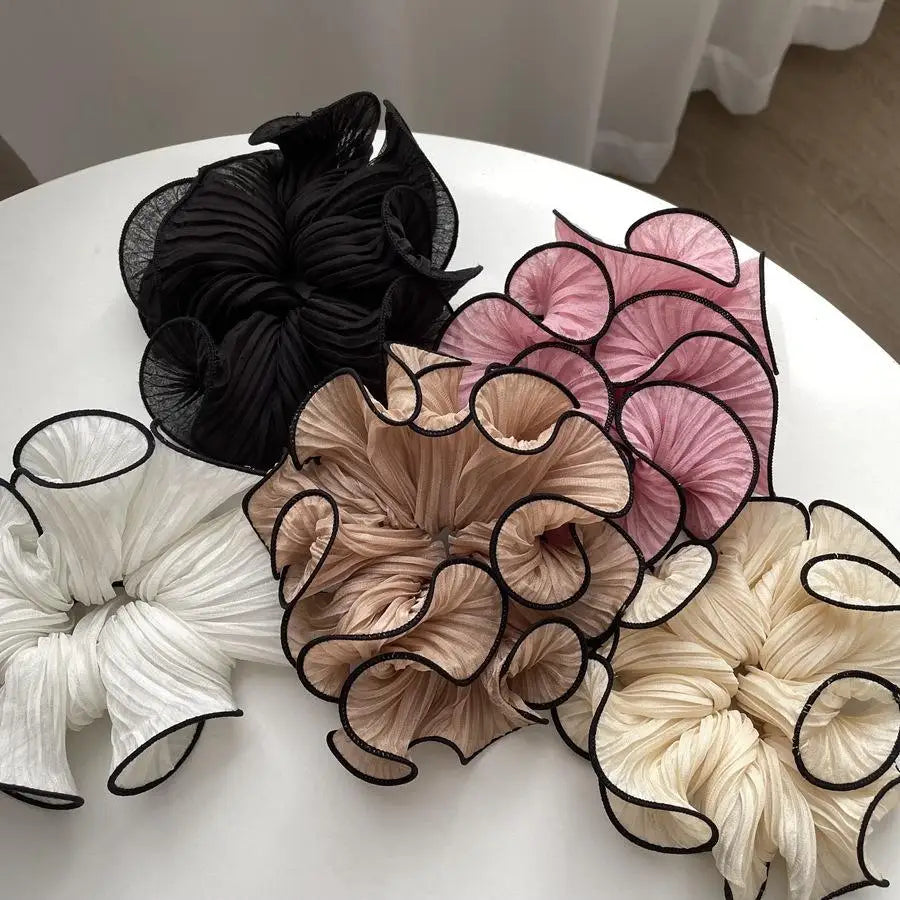 Fashionable Multicolor Chiffon Hair Ties Ponytail Holder Popular Pleating Fabric Flower Scrunchies Custom Logo Girls' Party