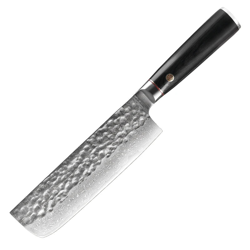 Forged Kitchen 7inch Eco-Friendly Carbon Steel Nakiri Knife VG10 Damascus Steel with Pakka Wood Handle
