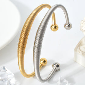 Bohemian Jewelry 18K Gold Plated Stainless Steel Spring Adjustable Twist Cuff Bracelet for Women
