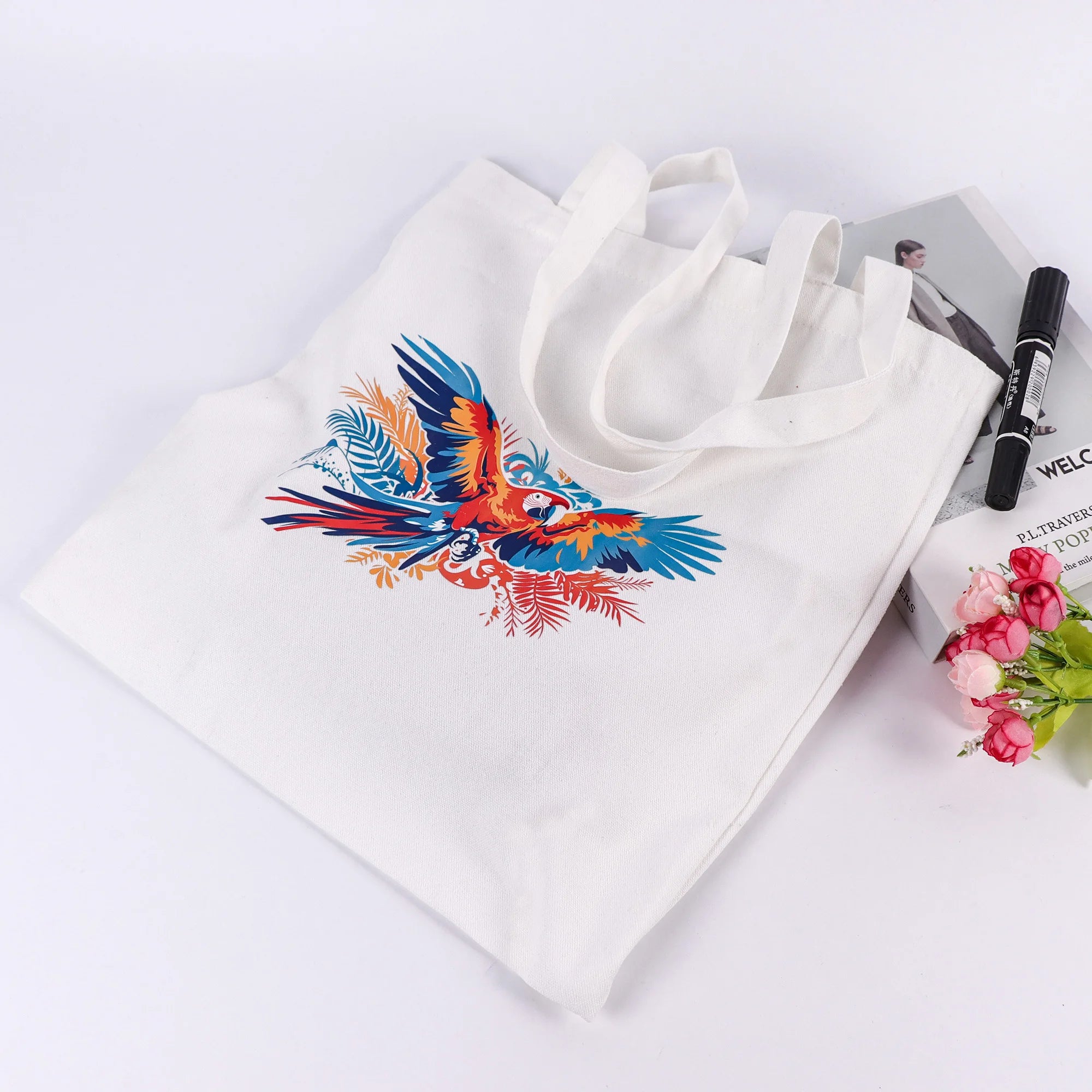 Personalized Custom Reusable Tote White Canvas Shopping Bag 30 X 40