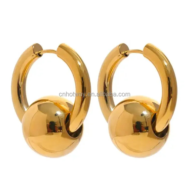 2023 Gold Plated Brass Metal Classic Round Ball Huggie Hoop Earrings for Women Men Engagement Gift