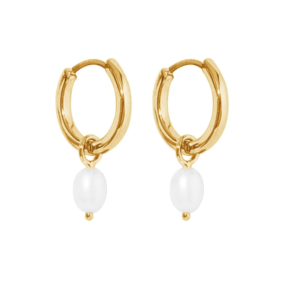 Wholesale 925 Sterling Silver Pearl Jewelry 18k Gold Vermeil Freshwater Pearl Huggie Hoops Earrings for Women