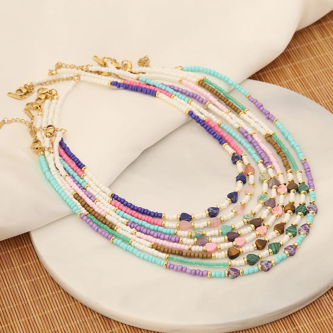 Bohemian Designer Natural Stone Bead Handmade Simple Choker Necklace Colorful Jewelry for Women Girls Gift