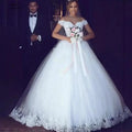Simple White Lace Wedding Dress One Line Shoulder Bridal Dress Temperament Mid-waist Lace-up Wedding Dress
