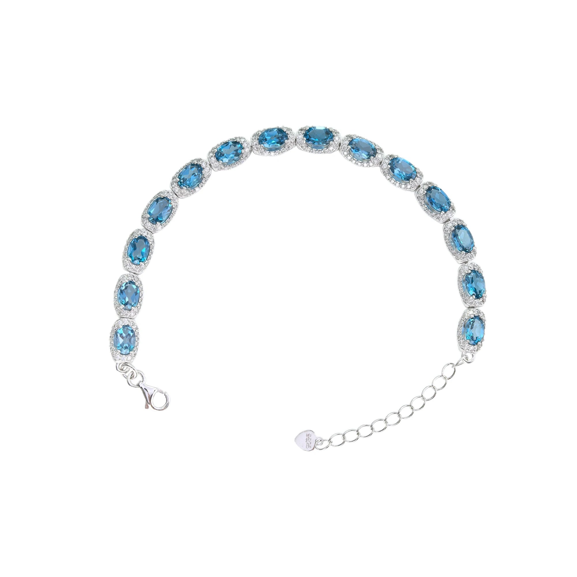 Exquisite Rhodium Plated 925 Sterling Silver Natural Swiss Blue Topaz Bracelet for Women Fine Bracelets