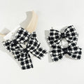 Women Korean Houndstooth Bowknot Hair Barrette Black White Ribbon Hair Clip with Bow