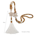 Handmade Bohemian Boho Howlite Star Charm Wooden Wood Beads Beaded Long Tassel Pendant Sweater Necklace Women