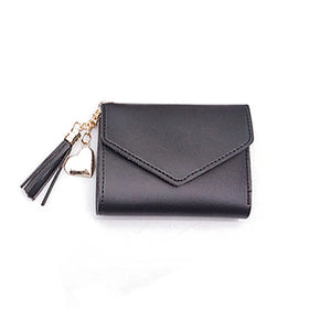 Cute Girls Candy Pattern Mini Tassel Loving Heart Pendant Waterproof Bag Short Card Wallet for Women