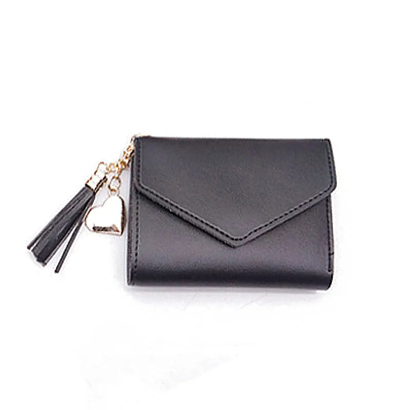 Cute Girls Candy Pattern Mini Tassel Loving Heart Pendant Waterproof Bag Short Card Wallet for Women