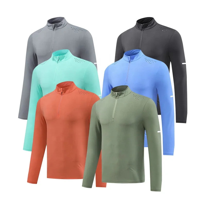 New Men Shirt Winter Sport Long Sleeve Shirt With Shoulder Hole Custom Sports Zip Shirt Men
