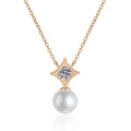 S925 Sterling Silver Natural Freshwater Pearl Moissanite Necklace Classic Style Silver Plated for Gift