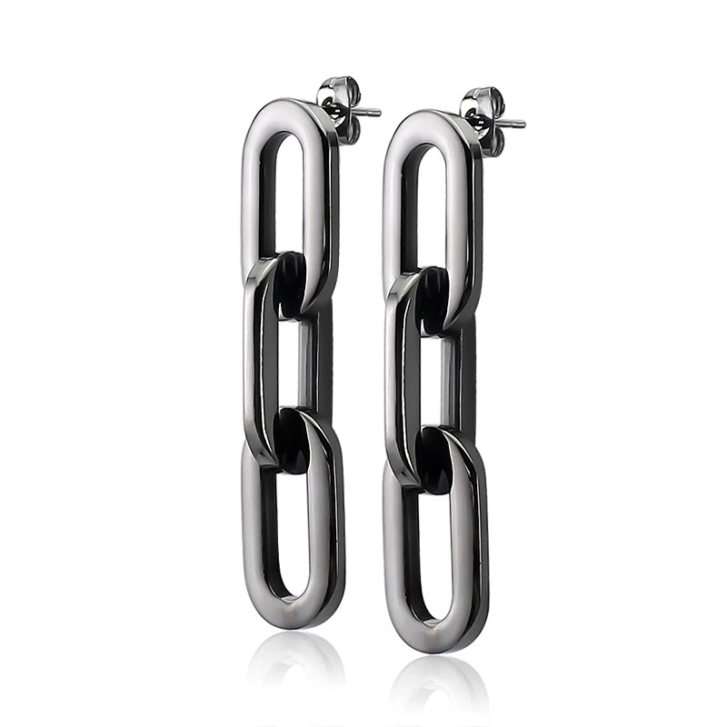 Elegant Stainless Steel Chain Earrings Jewelry Fashion square Chain 53mm Gun Color Plating Earings for Women Man