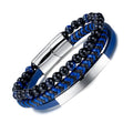 Wholesale Blue Tiger's Eye Natural Stone Bead Bracelets Stainless Steel Magnetic Clasp Men's Genuine Leather Bracelet Men Stones
