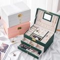 Multi-Function Three-Layer Jewelry Storage Box Inlay Design Children's Earrings Bracelets Made Brass Bone PU Leather Plastic