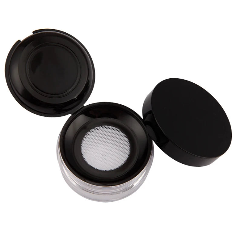 Round Cosmetic Powder Packaging Container Case Empty ABS Plastic 15g Loose Powder Jar with Elastic Sifter