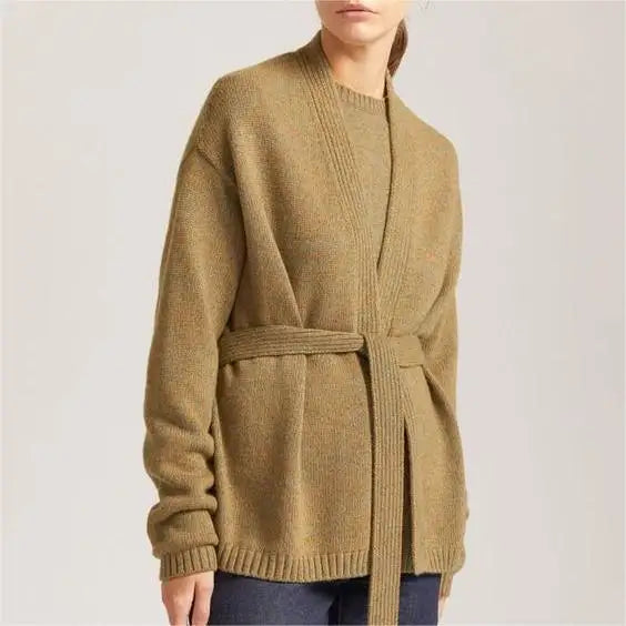2026 Manufacturer Custom Women's V-neck Cardigan Knitwear Customized Luxury Ribbed Knit Cardigan Sweater With Belt for Ladies