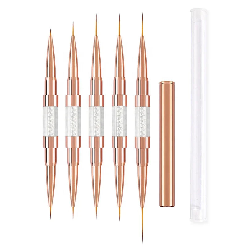 Professional Ultra Thin Nylon Nail Art Brushes Set Metal Handles Rhinestone White Gold Long Liner 5mm/7mm/9mm/12mm/15mm/20mm