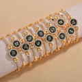 Wholesale Cubic Zirconia Diamond Beads Paving Brass Bangle 12 Zodiac Sings Charm Chain Bracelet Women Adjustable