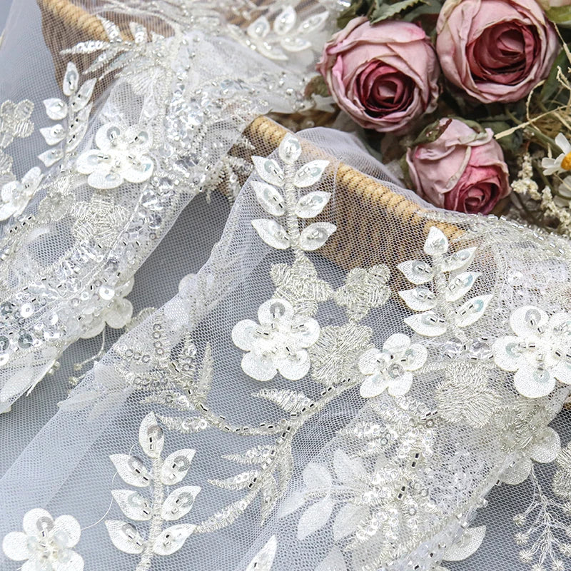 Manufacturer Wholesale Price 3d Embroidery Fabric Premium Mesh Sequin Fabric for Garment